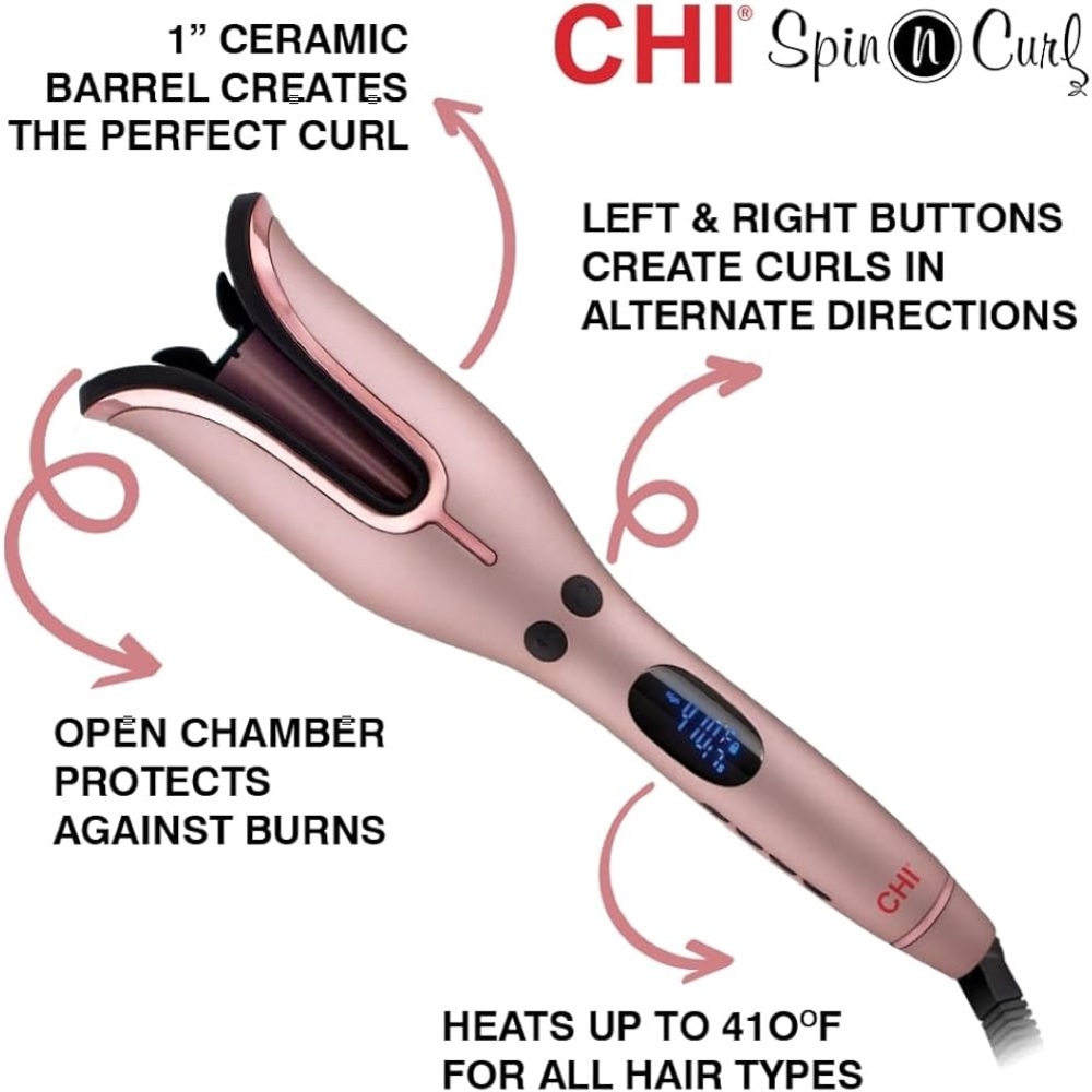 NIB CHI Spin n Curl Ceramic Rotating Curler 1" with Cleaning Tool